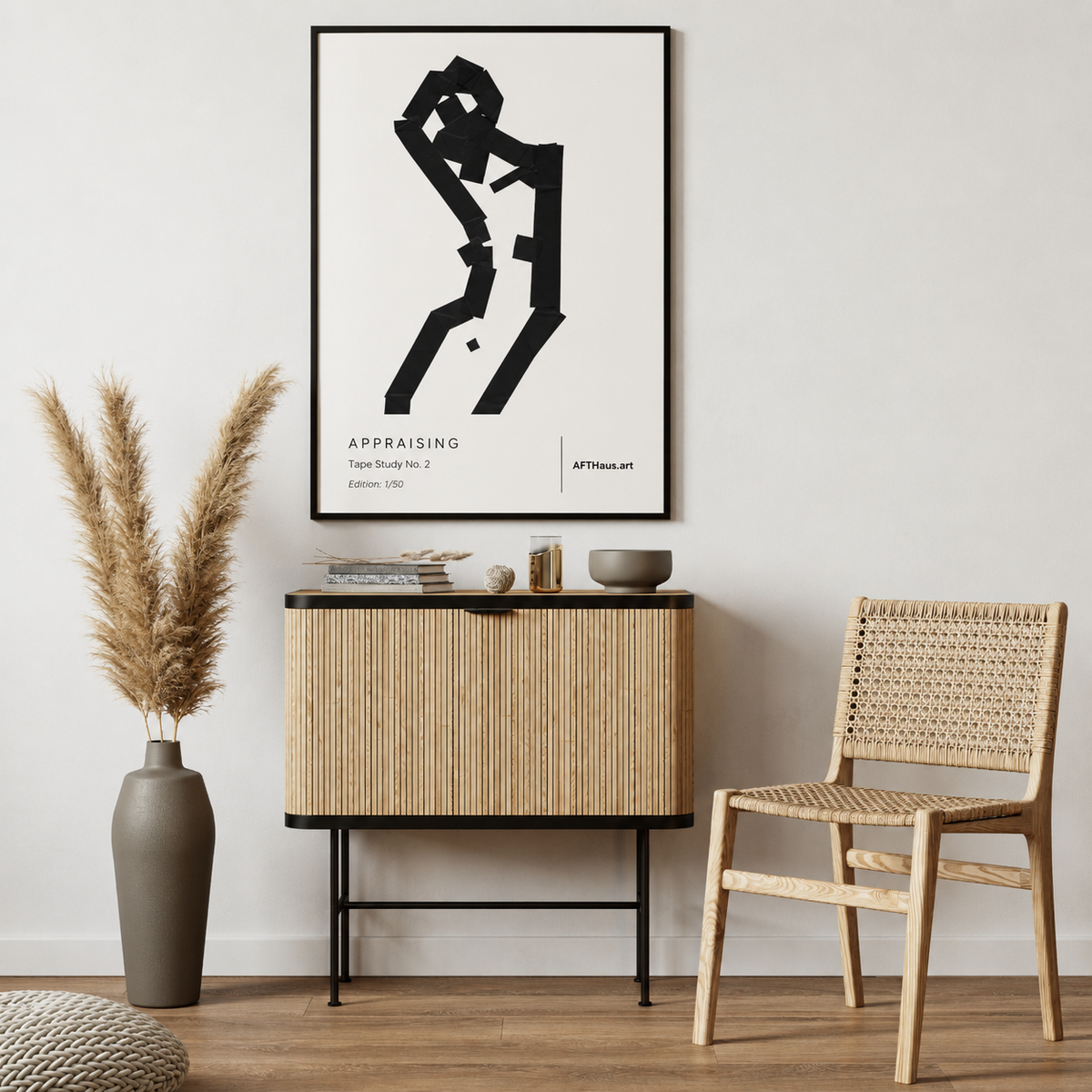 A0 Abstract Figure Wall Art Print, Minimalist Black & White Print, Contemporary Modern Decor | Appraising
